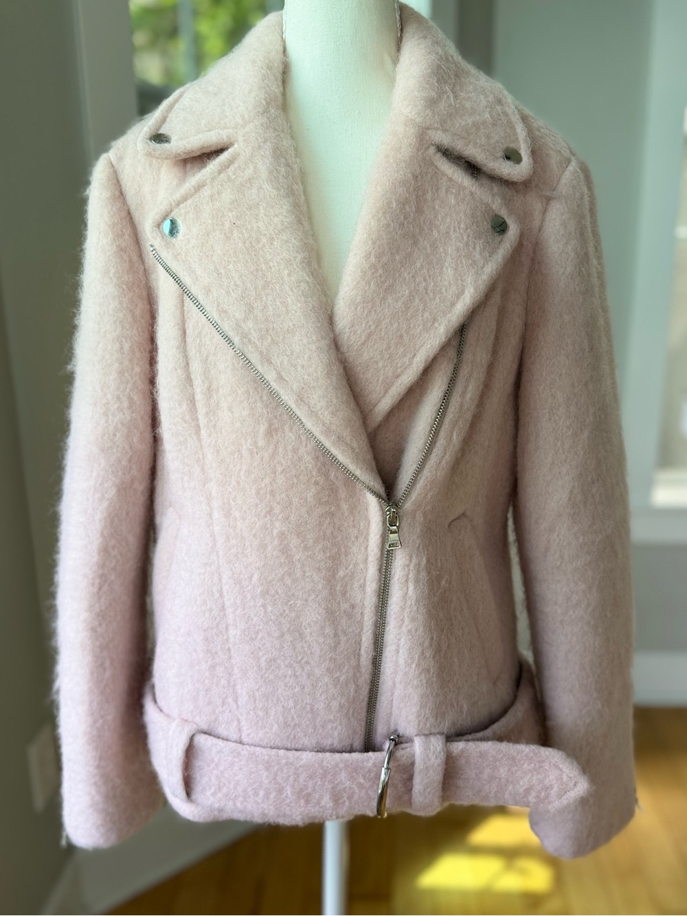 Express Blush Pink Wool Moto Jacket Size Medium